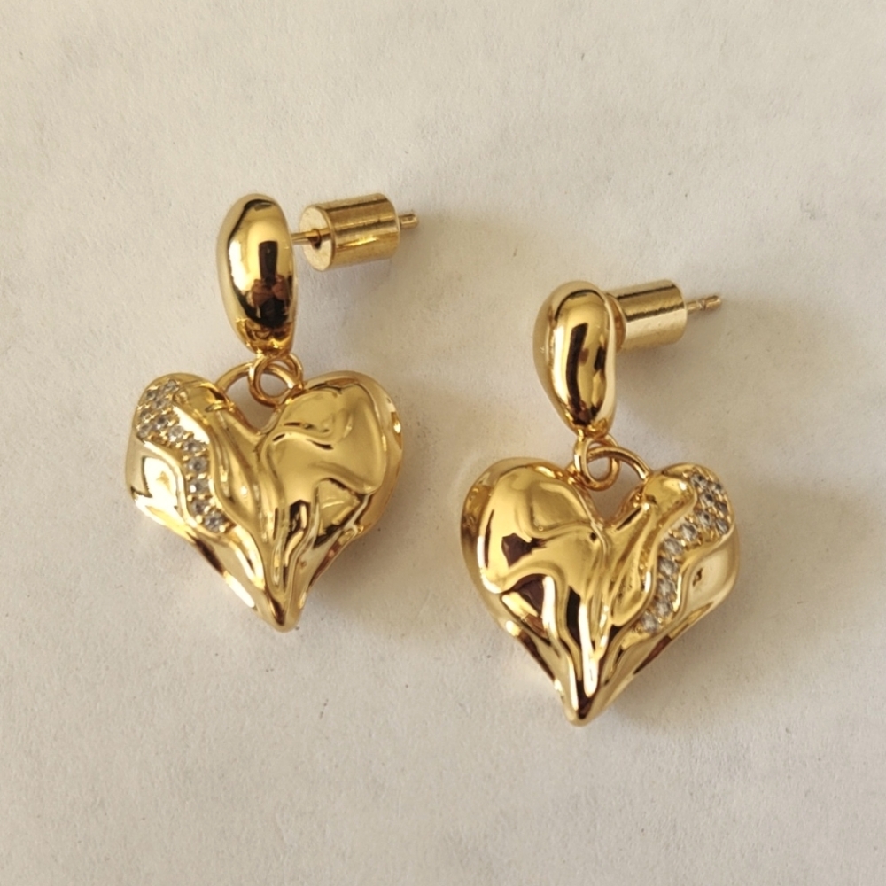 Jackie Mack Gold Crystal Heart Earrings